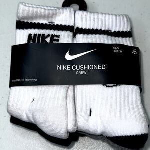Nike Kids Size 10C-3Y Cushioned Crew 6 Pack White Black Gray New in Package